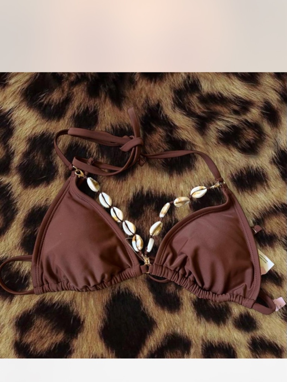 Brown Shell-Trim Triangle Bikini - Picture 6 of 6